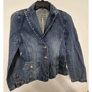 Reserved‎ Jean Jacket Womens Medium Blue Denim Two Button Pockets Cotton